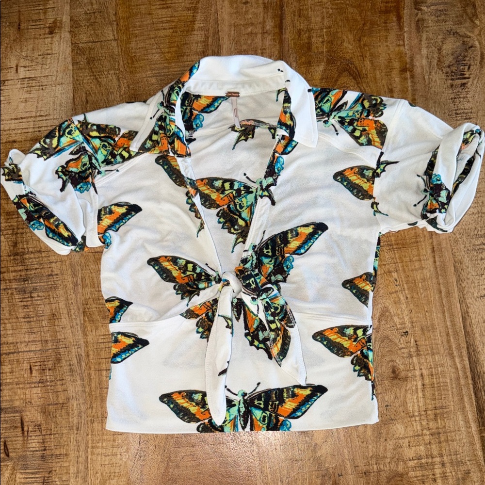 Free People Colorful Butterfly Print Top